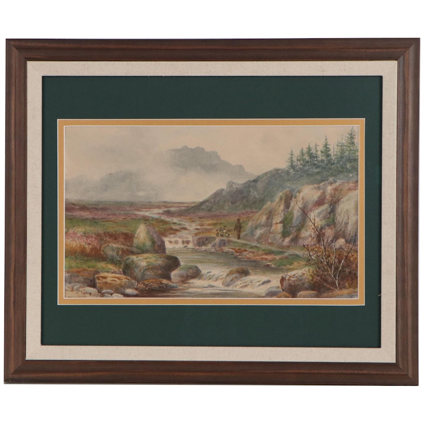 Edward D. Harrison Pastoral Landscape Watercolor Painting, 19th/20th Century