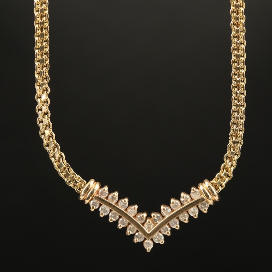 14K Diamond Chevron Necklace