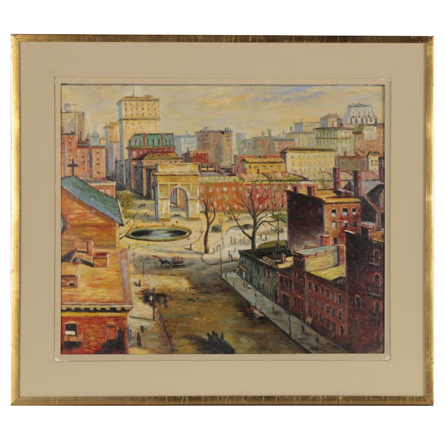 Oil Painting of Cityscape, 20th Century