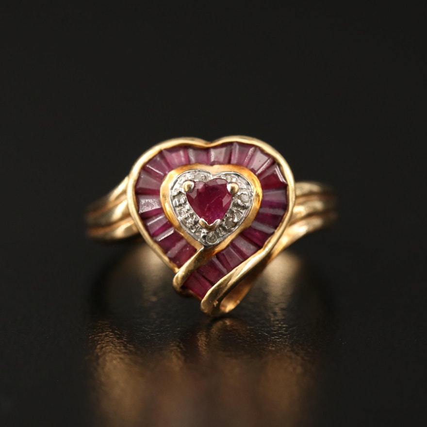 10K Ruby and Diamond Heart Ring