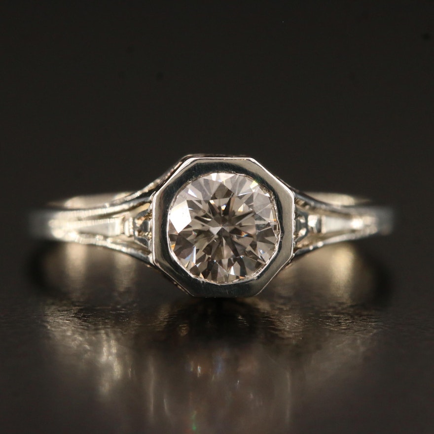 Art Deco 18K 0.65 CT Diamond Solitaire Ring