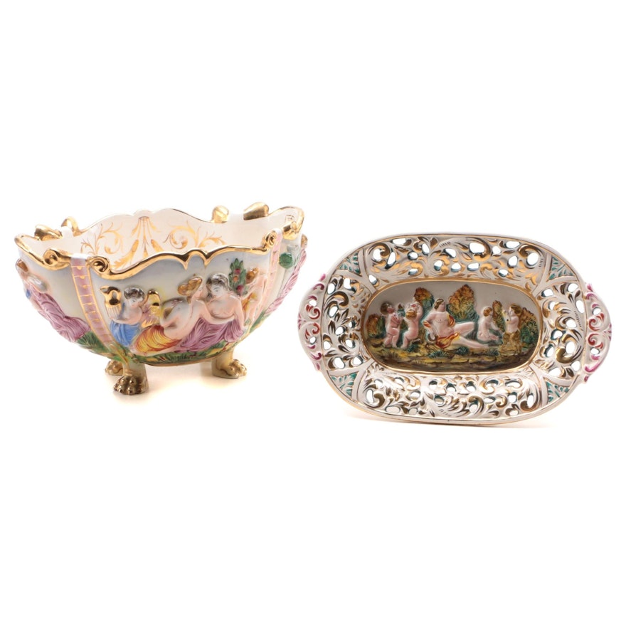 Capodimonte Centerpiece Plate and Bowl, Mid-20th Century