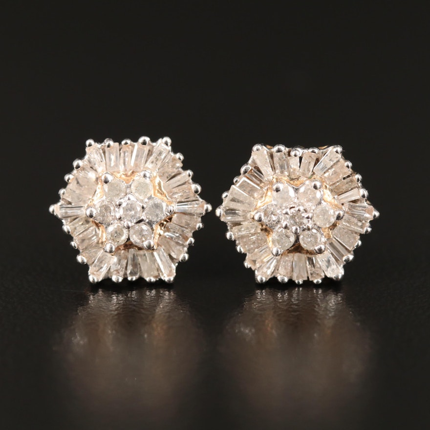 10K Diamond Hexagon Cluster Earrings