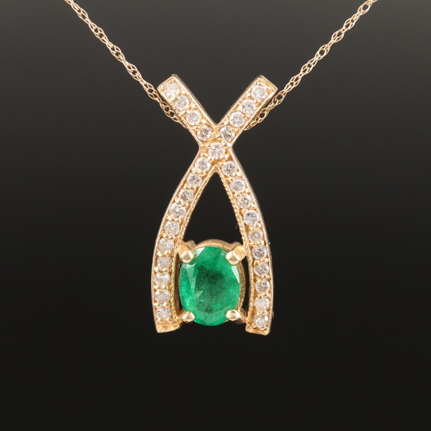 14K Emerald and Diamond Pendant Necklace