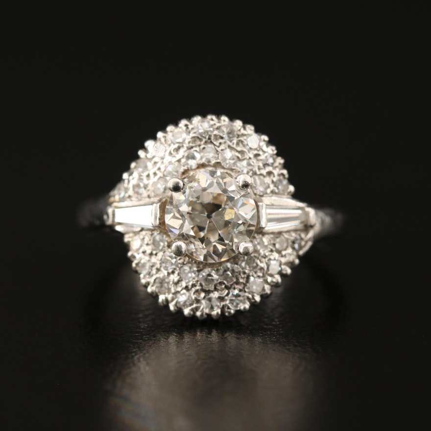 Platinum 1.84 CTW Diamond Ring with 1.19 CT Center