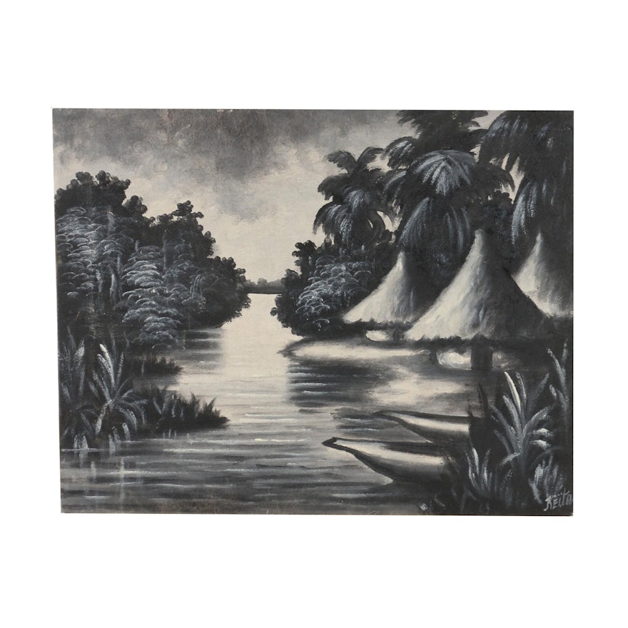 Acrylic Monochrome Painting of Riverscape