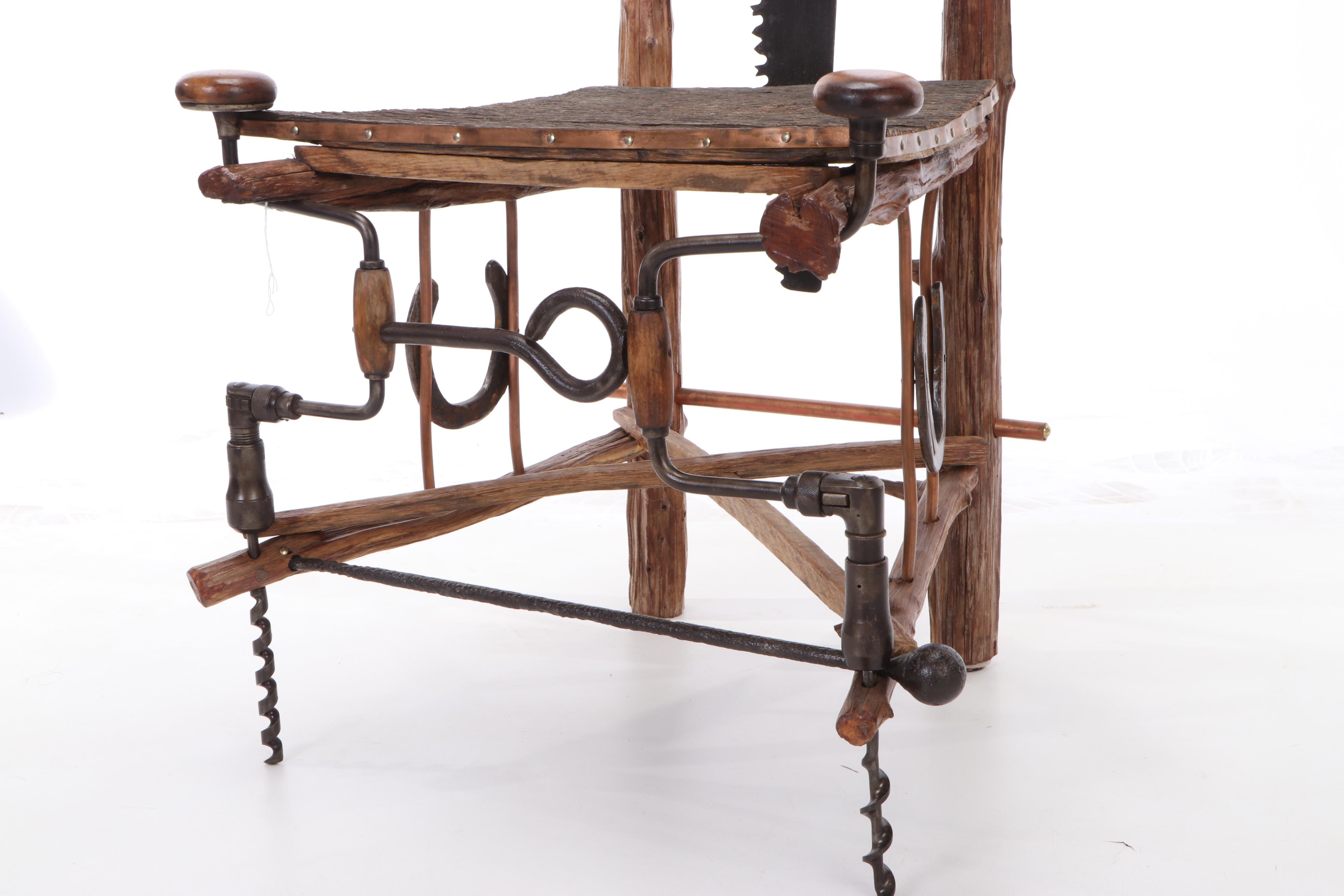 Hand Crafted Chair Made of Workshop Tools and Wood Sections
