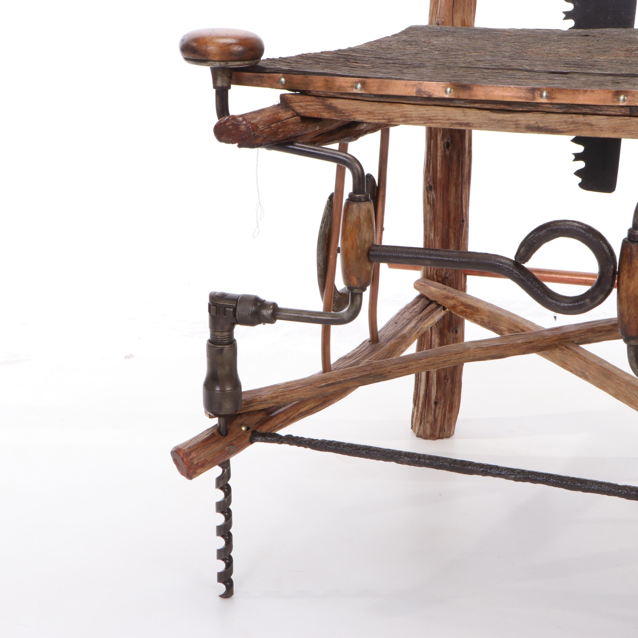 Hand Crafted Chair Made of Workshop Tools and Wood Sections