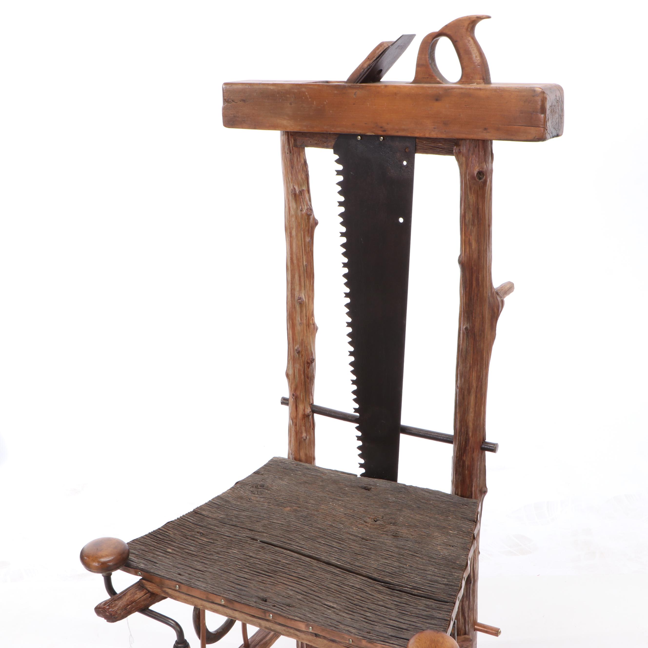 Hand Crafted Chair Made of Workshop Tools and Wood Sections