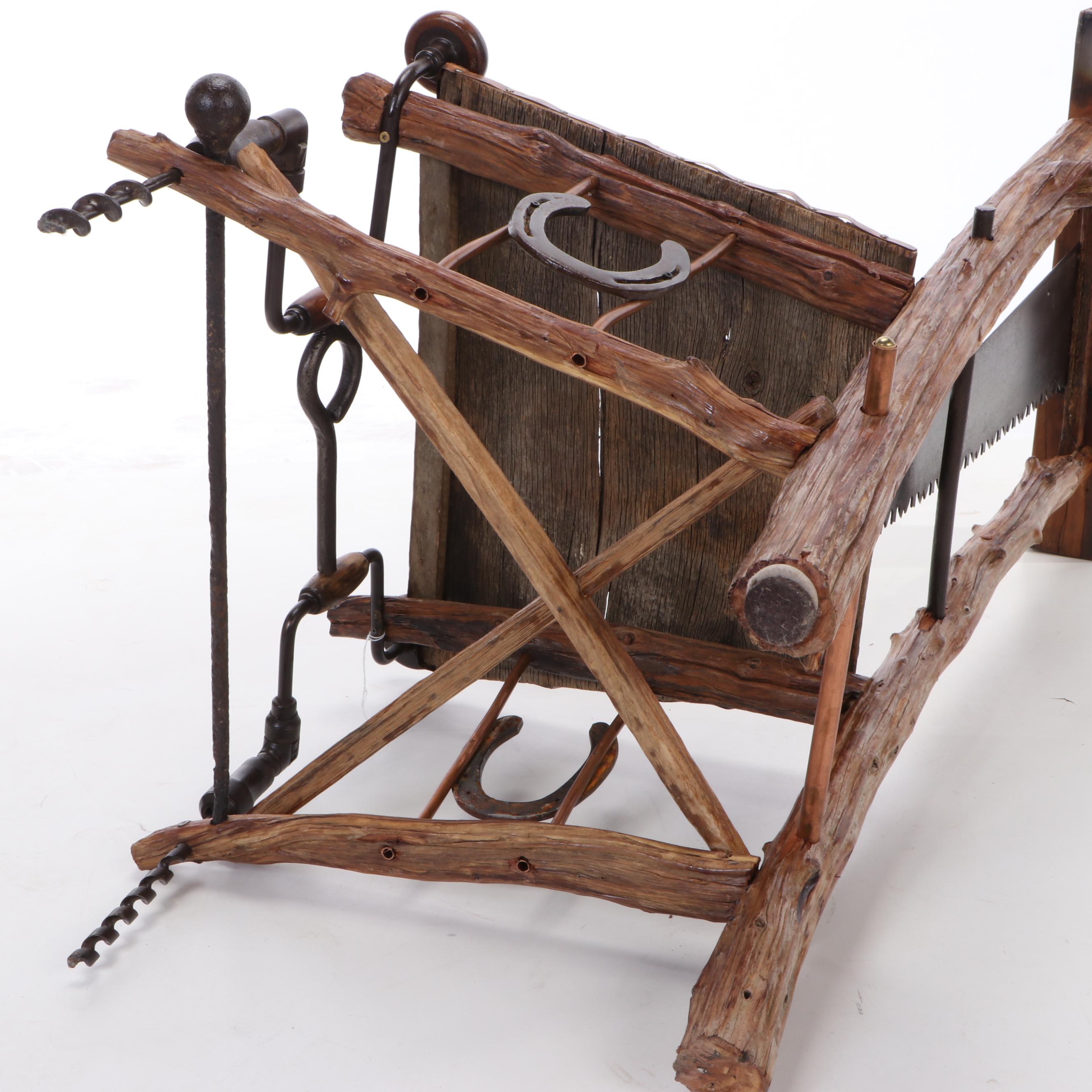 Hand Crafted Chair Made of Workshop Tools and Wood Sections