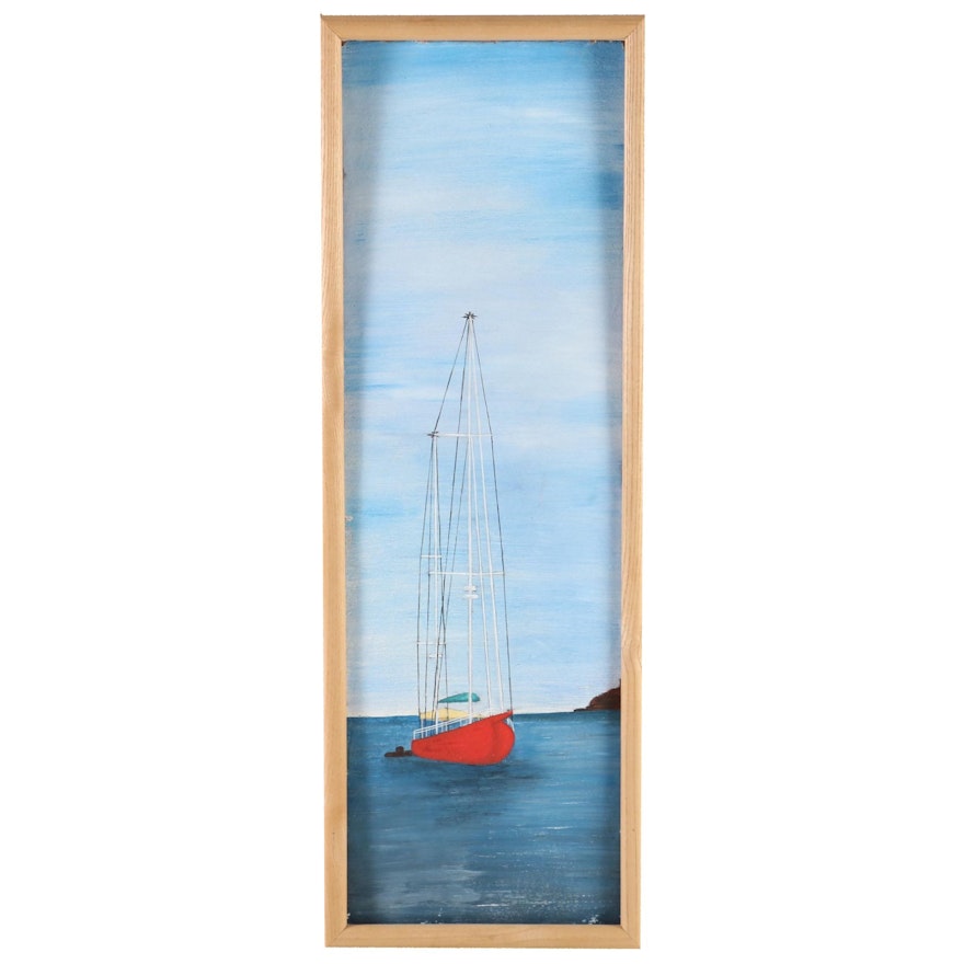 Nautical Acrylic Painting of Red Sailboat