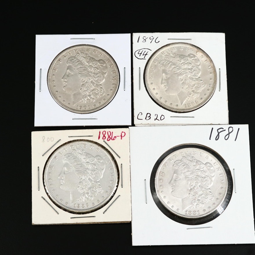 Four Morgan Silver Dollars, Late 19th/Early 20th Century