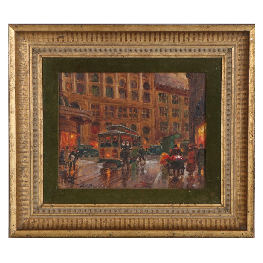 Oil Painting of Cityscape, 20th Century