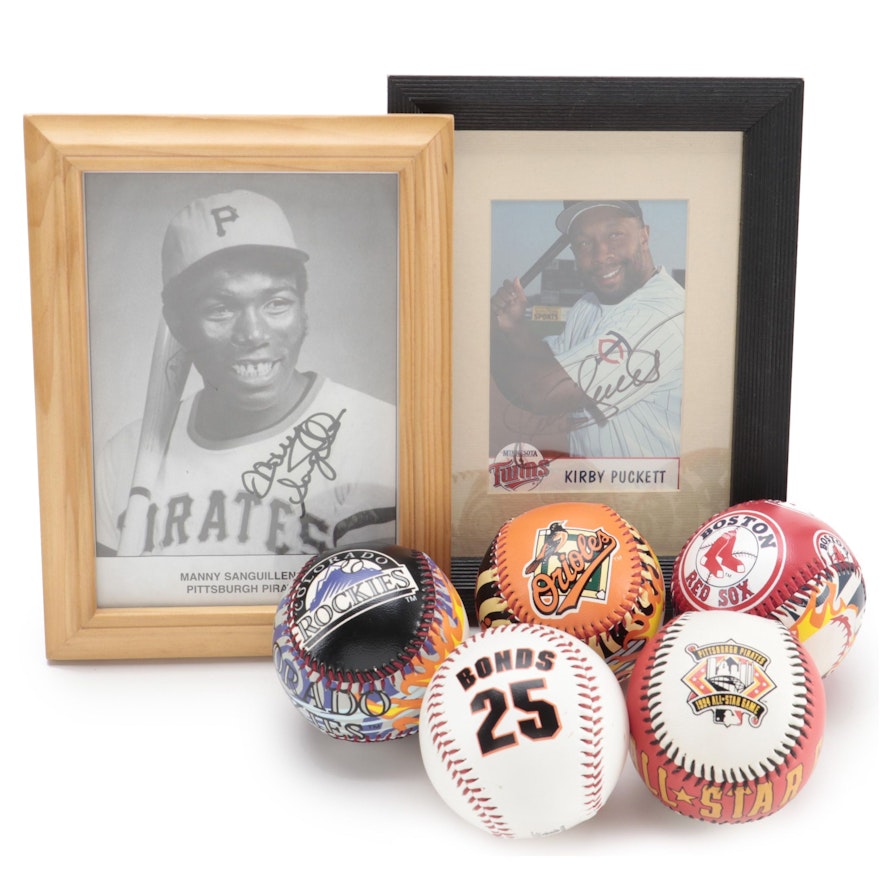 Kirby Puckett and Manny Sanguillen Signed Prints with Logo MLB Baseballs