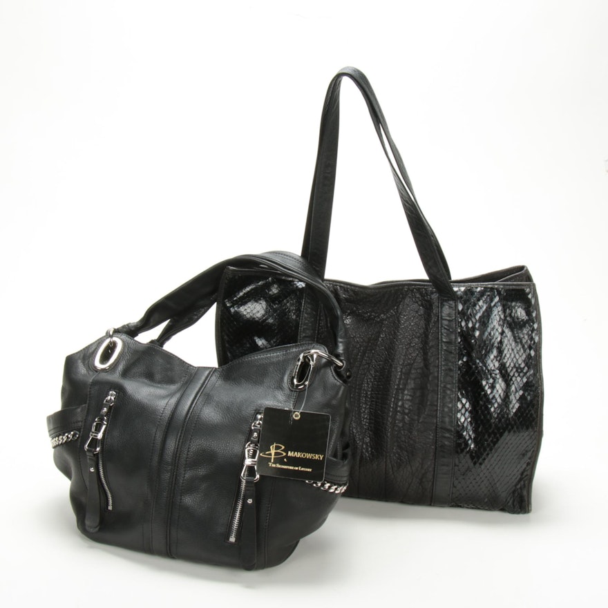 B Makowsky Black Leather Hobo Bag and Carlos Falchi Snakeskin and Leather Tote