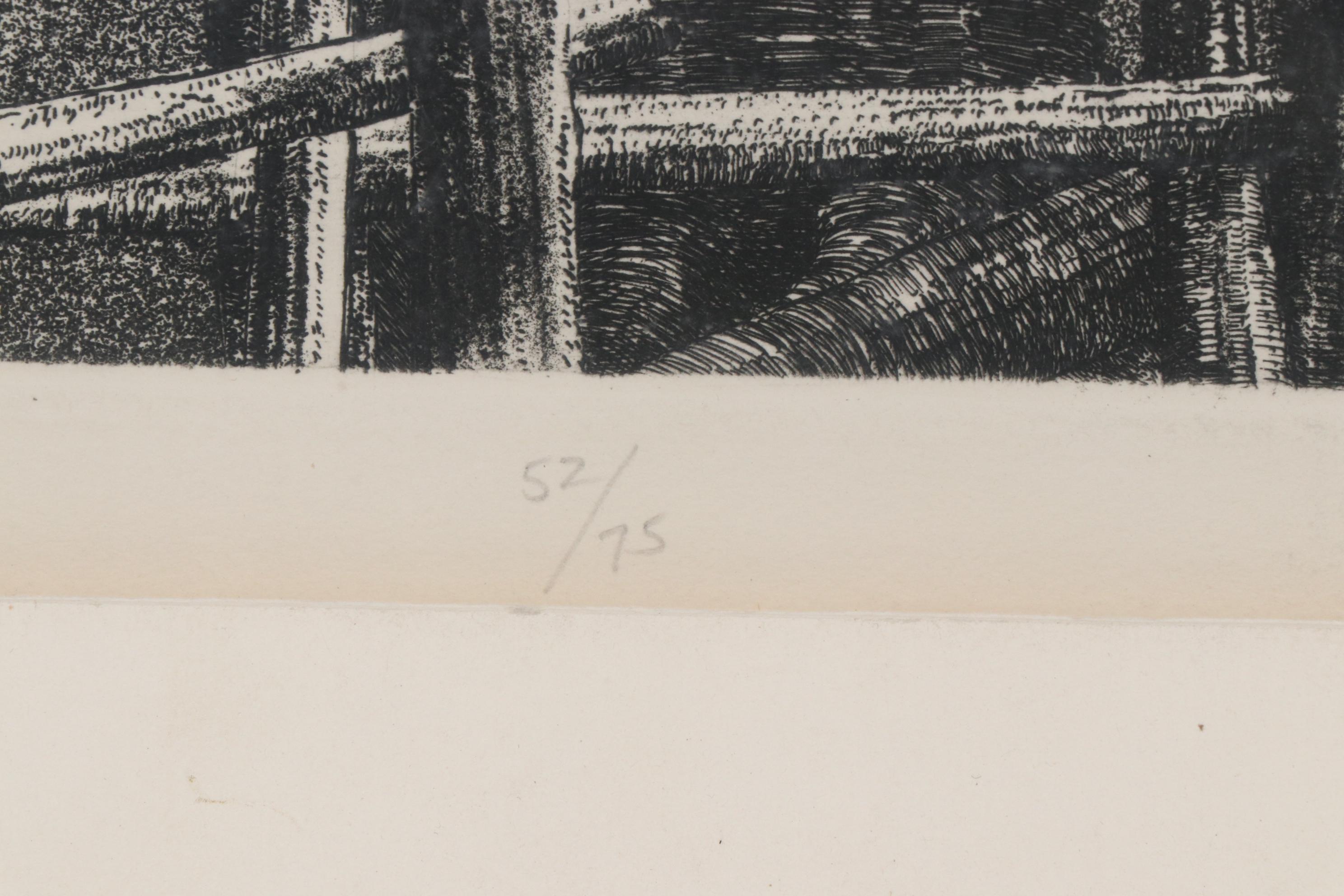 Lawrence Barone Etching "Boundary Line", circa 1975