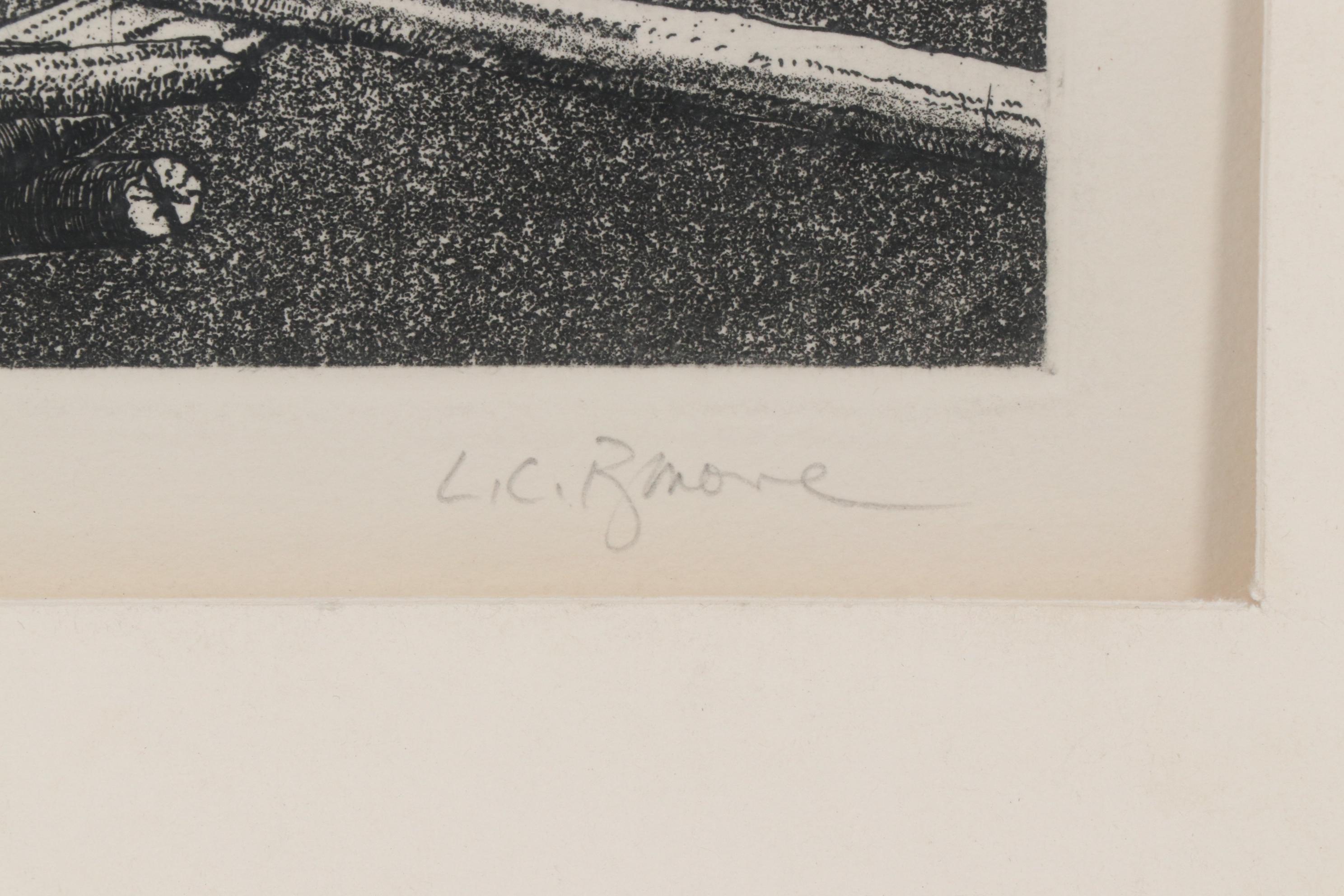 Lawrence Barone Etching "Boundary Line", circa 1975