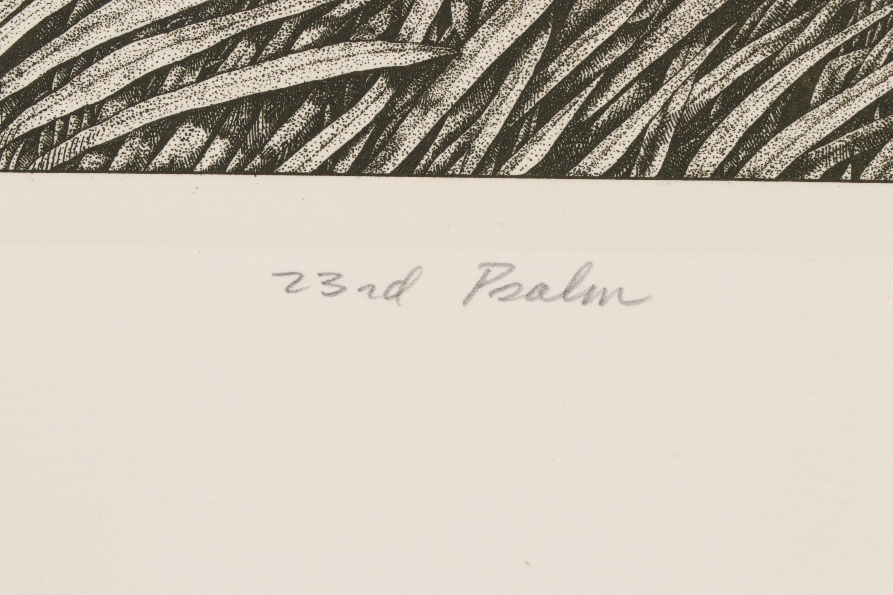 Marvin Hayes Biblical Copperplate Etching "23rd Psalm", 1976