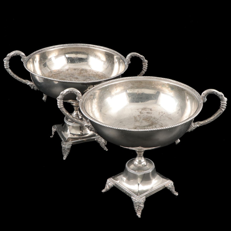 Pair of Indian Silver Plate Centerpiece Bowls