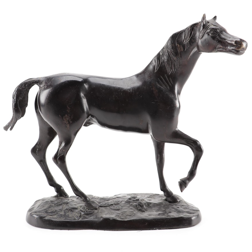 Patinated Cast Brass Horse Sculpture