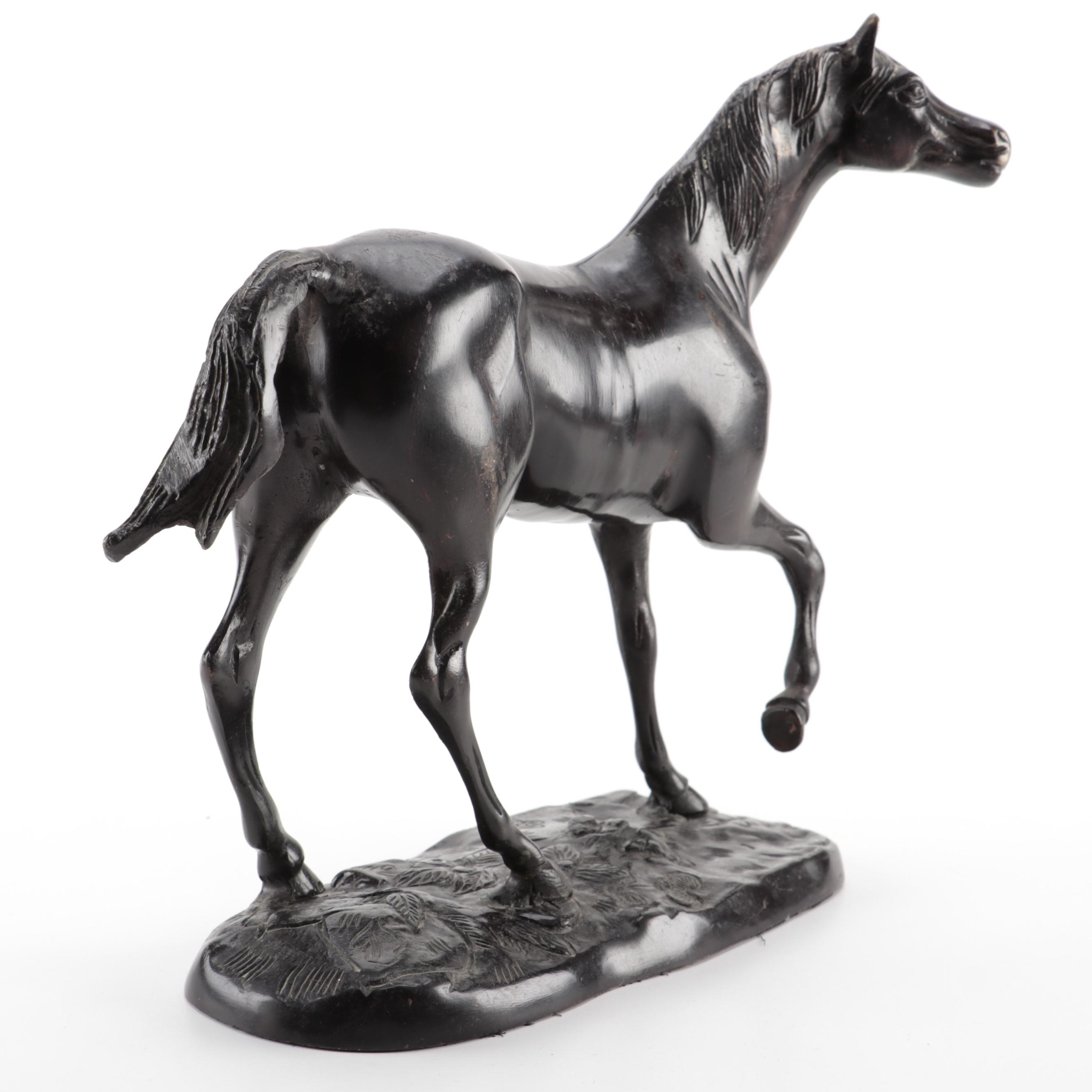 Patinated Cast Brass Horse Sculpture