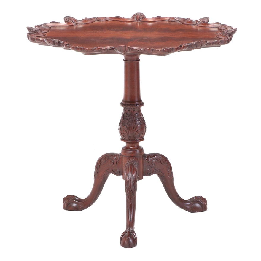 Chippendale Style Carved and Flame Mahogany Tripod Table, 20th Century