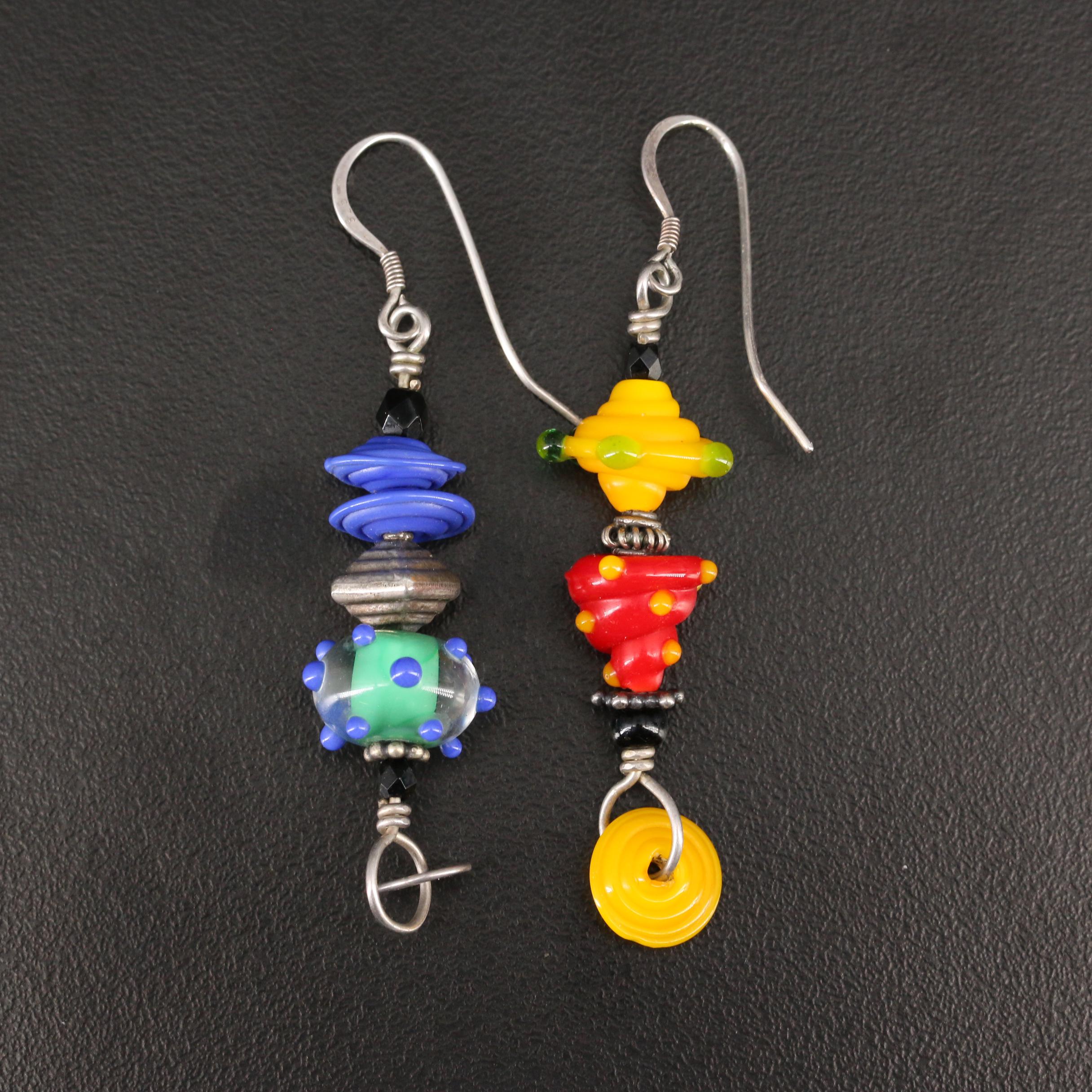 Faith Wickey Lampwork Glass Dangle Earrings and Heart Pendant Necklace