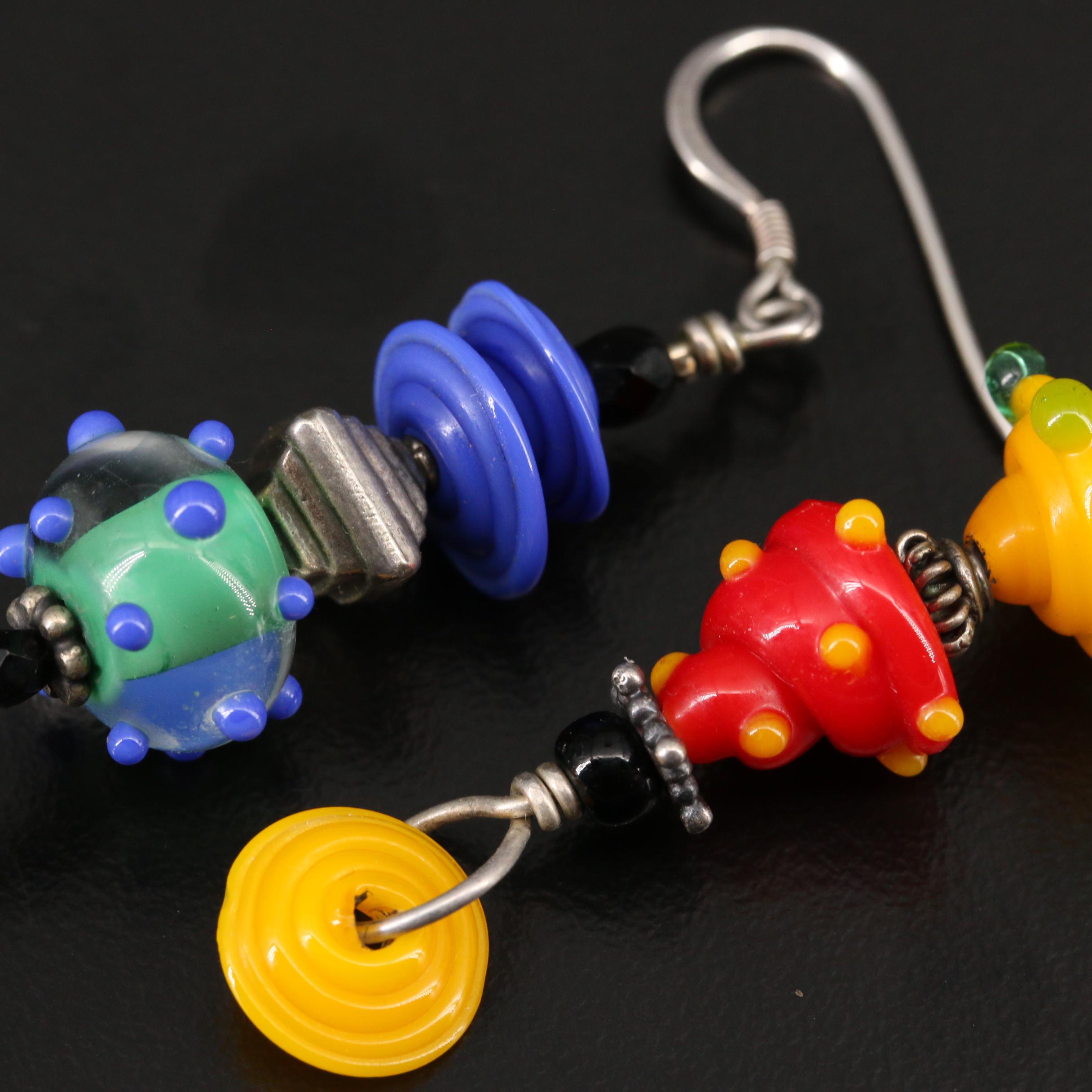 Faith Wickey Lampwork Glass Dangle Earrings and Heart Pendant Necklace