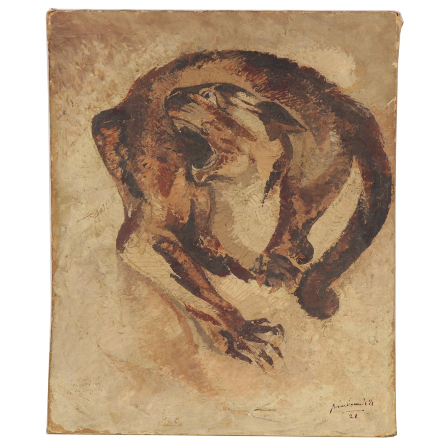 Pierre Van Parys Bourdelle Oil Painting "Crazy Cat," 1928