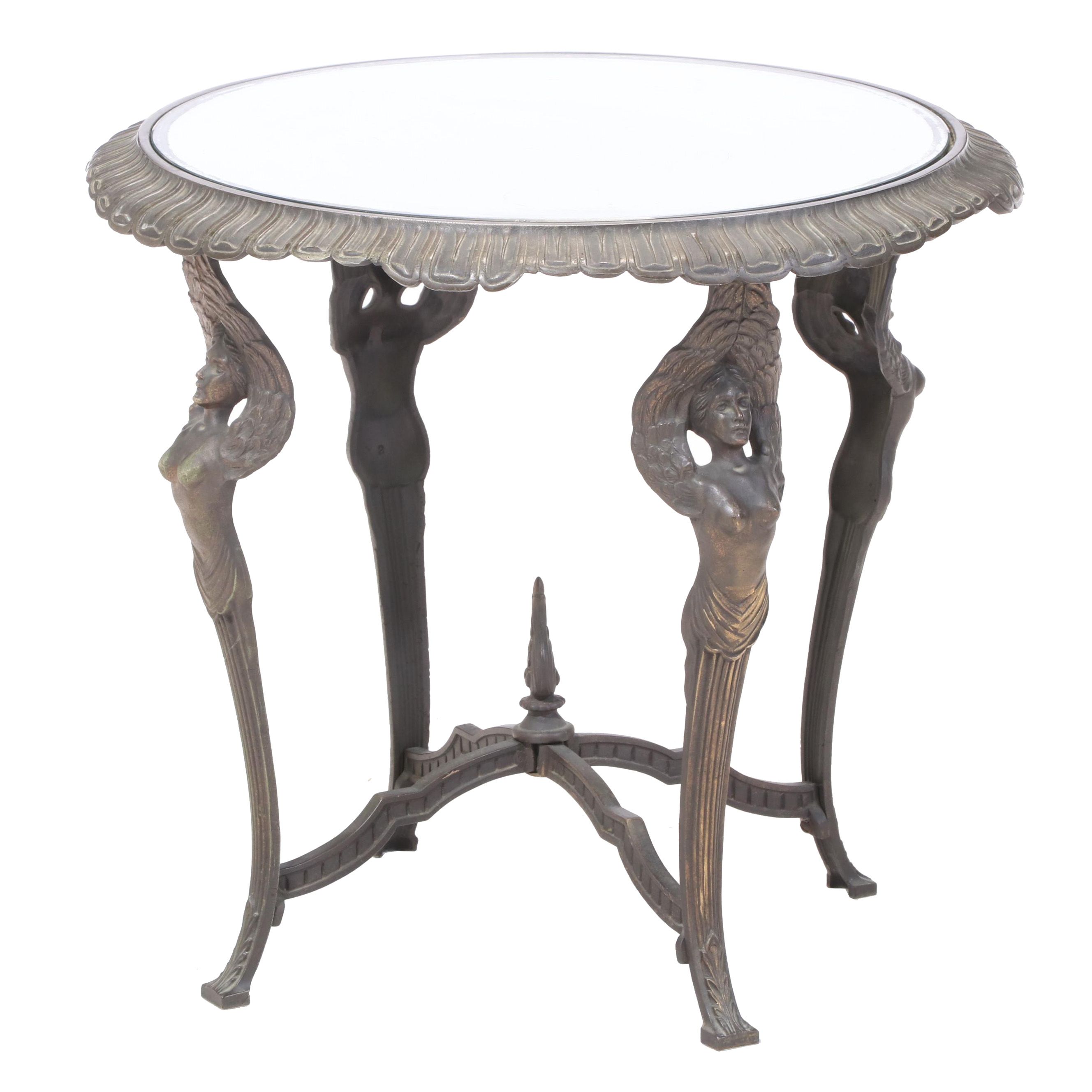 Verona Foundry Art Deco Cast Iron and Mirrored Glass Side Table, circa 1930