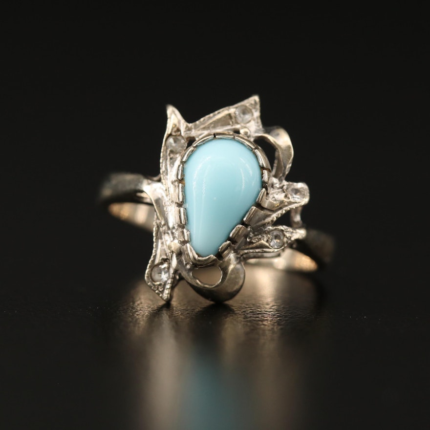 Vintage 10K Turquoise and Spinel Biomorphic Style Ring