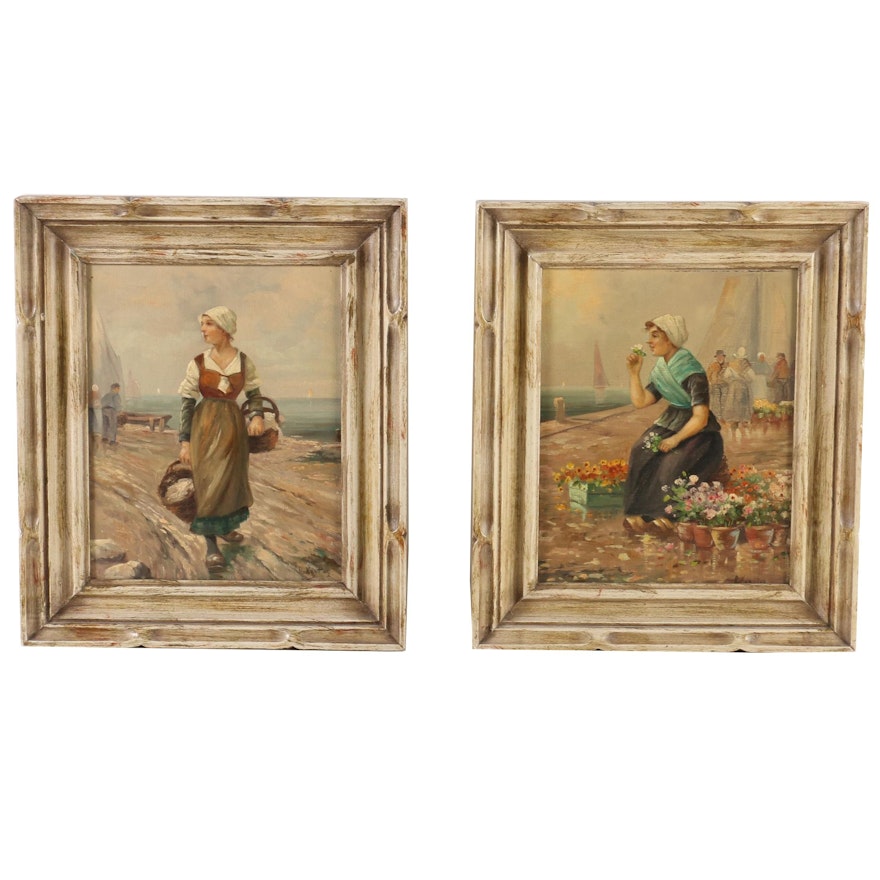 R. Krotter Oil Paintings of Women on the Coast