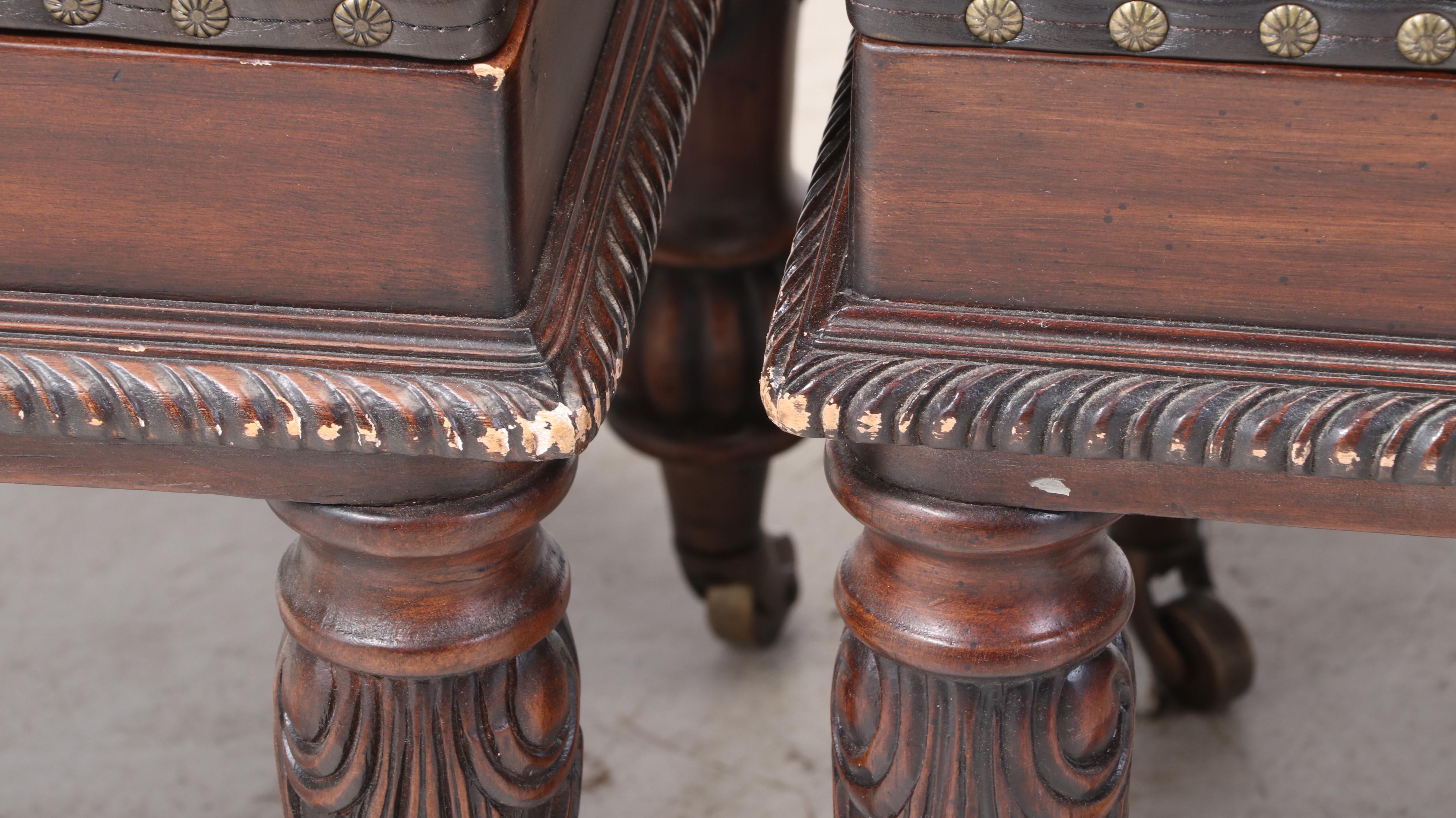 Pair of Mahogany-Stained and Faux-Leather "Captain Jack" Stools with Gameboards