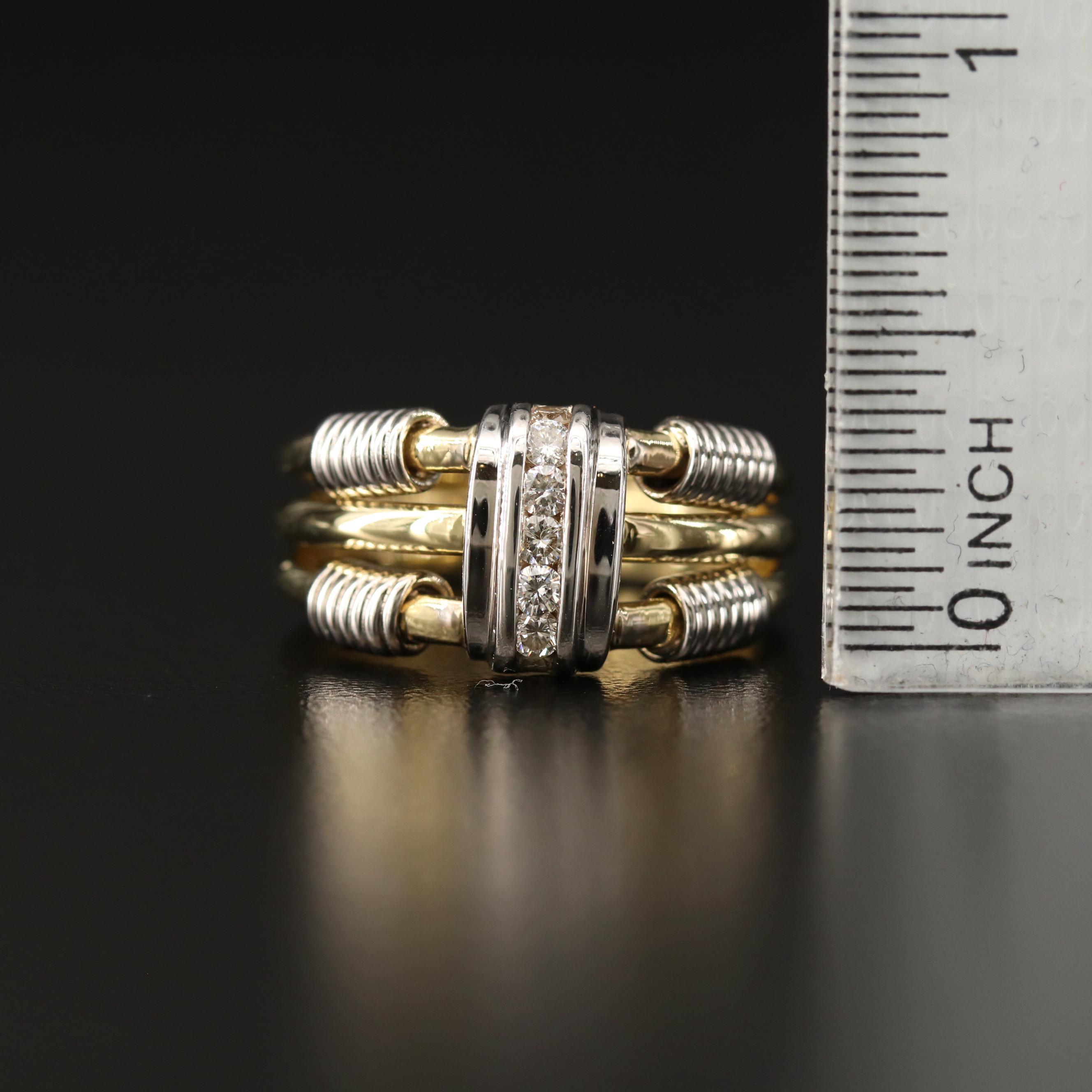 18K Channel Set Diamond Ring with Cable Style Accents