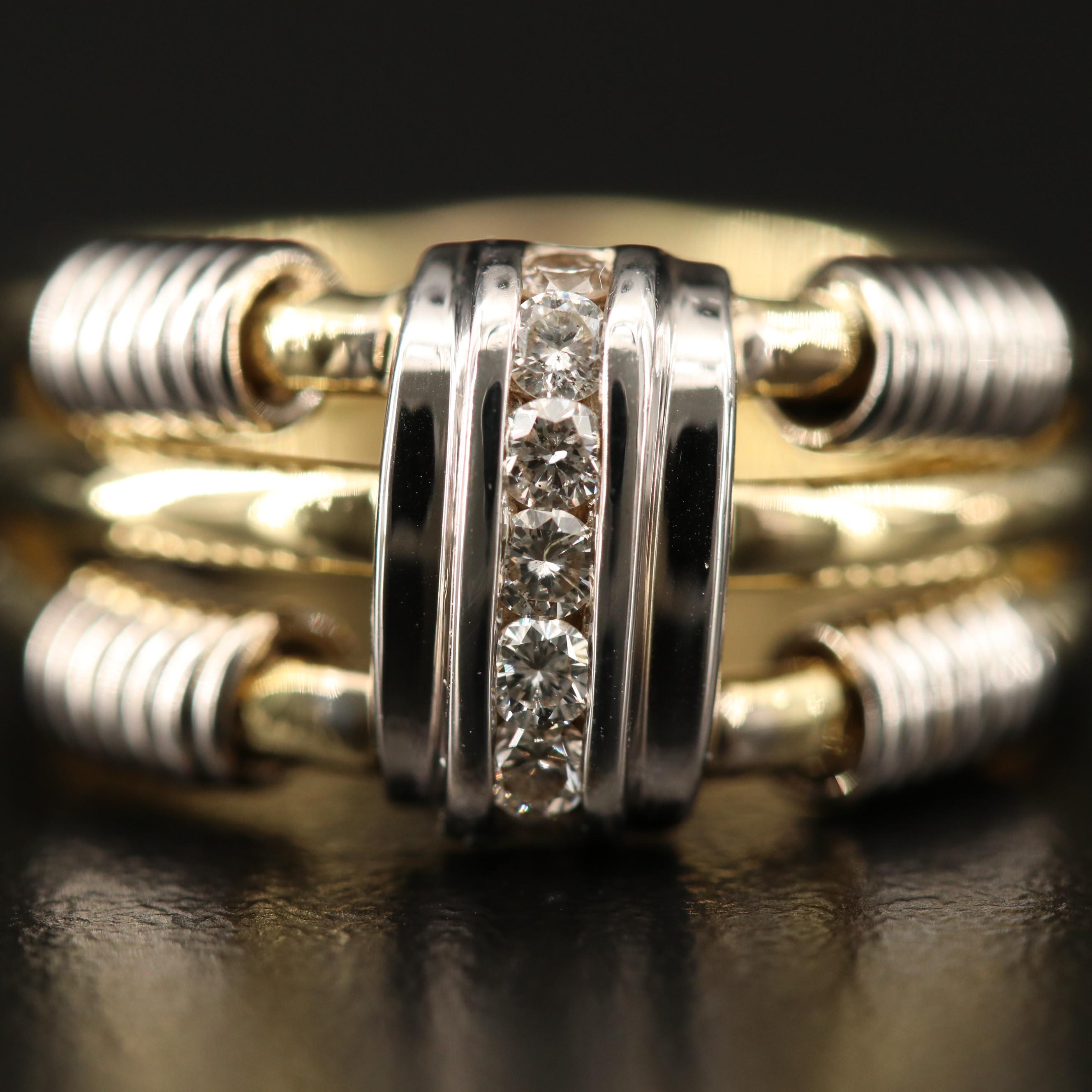 18K Channel Set Diamond Ring with Cable Style Accents