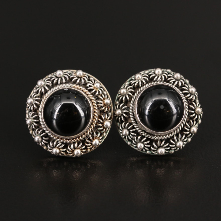 Sterling Silver Beaded Black Onyx  Earrings