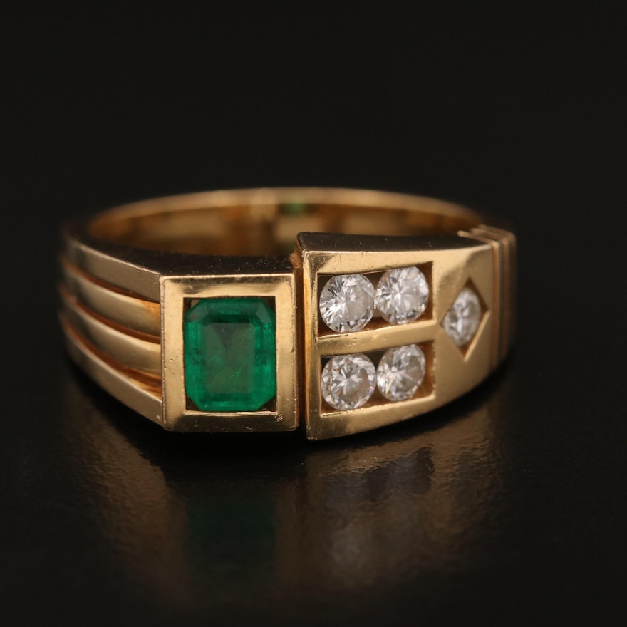 18K Emerald and Diamond Asymetrical Band