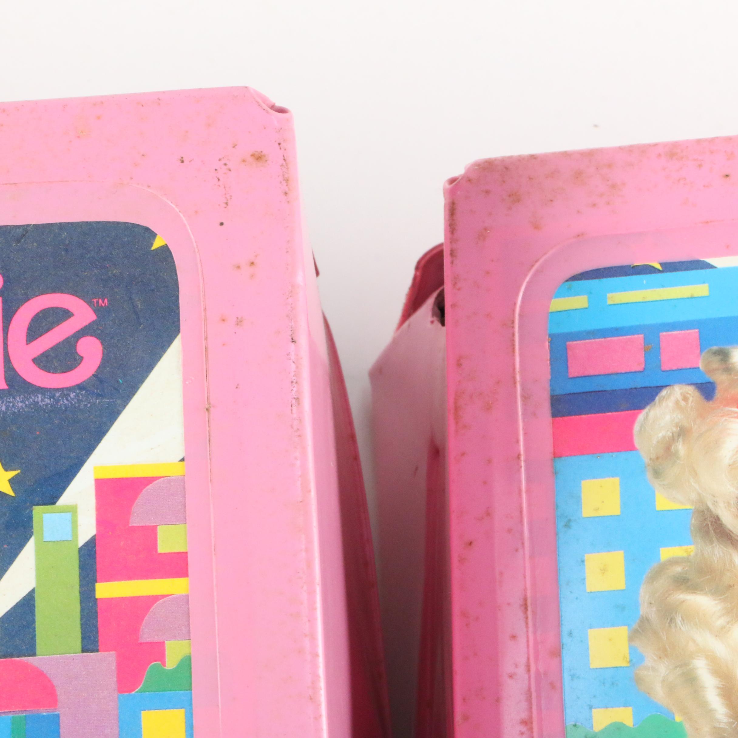 Barbies with 1989 Pink Vinyl Carry Case Wardrobe