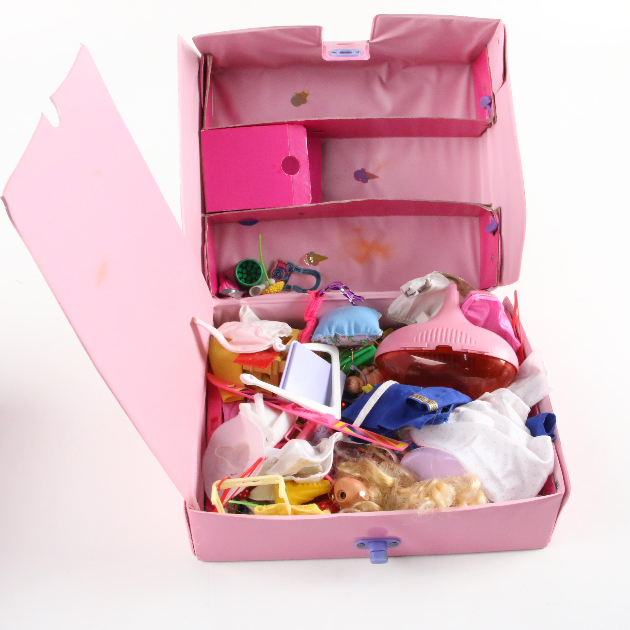 Barbies with 1989 Pink Vinyl Carry Case Wardrobe