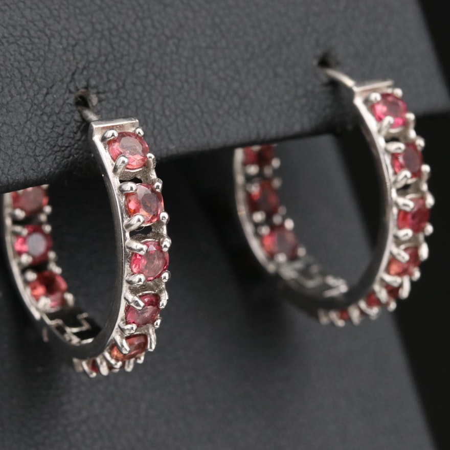 Sterling Silver Rhodolite Garnet Inside Out Earrings