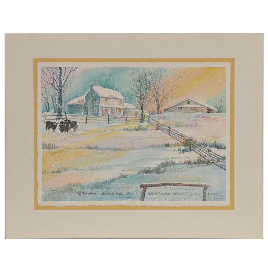 Wanda Prillaman Christmas Watercolor Painting "McNeil Farm", 1997