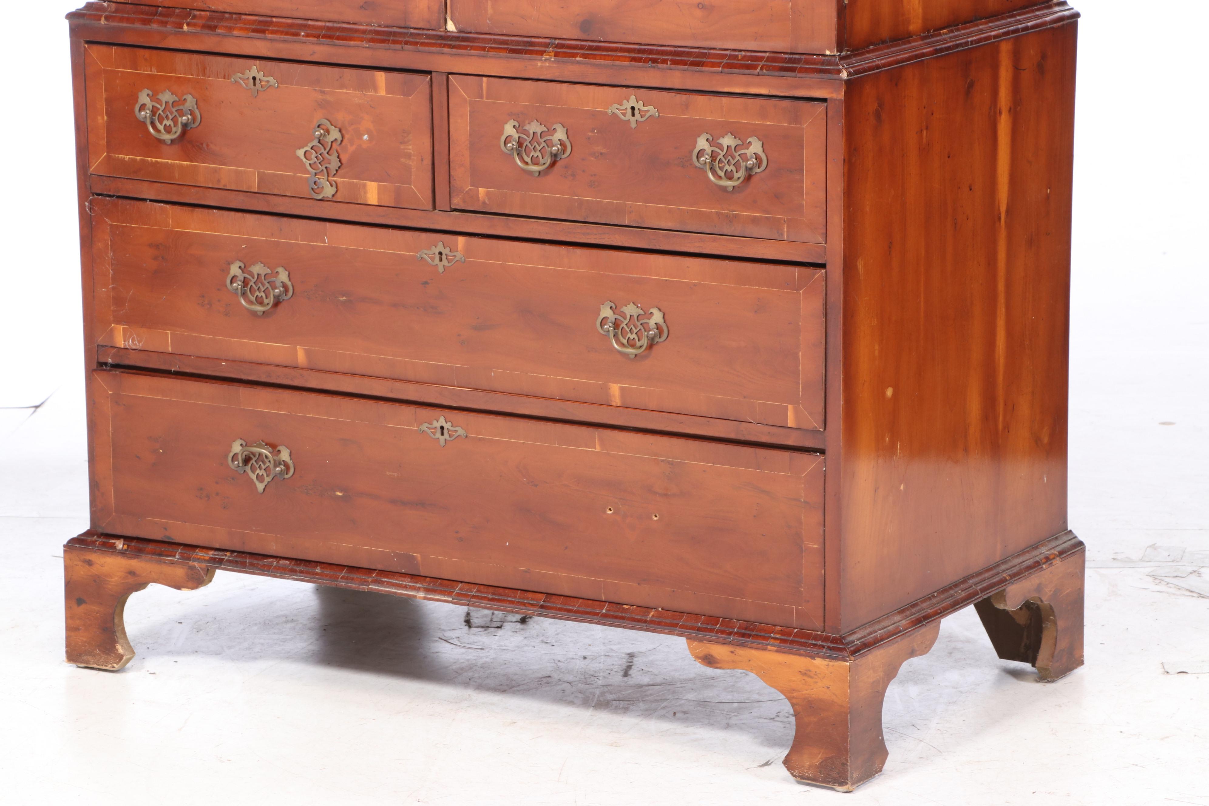 George III Style Yew Wood Linen Press, 20th Century