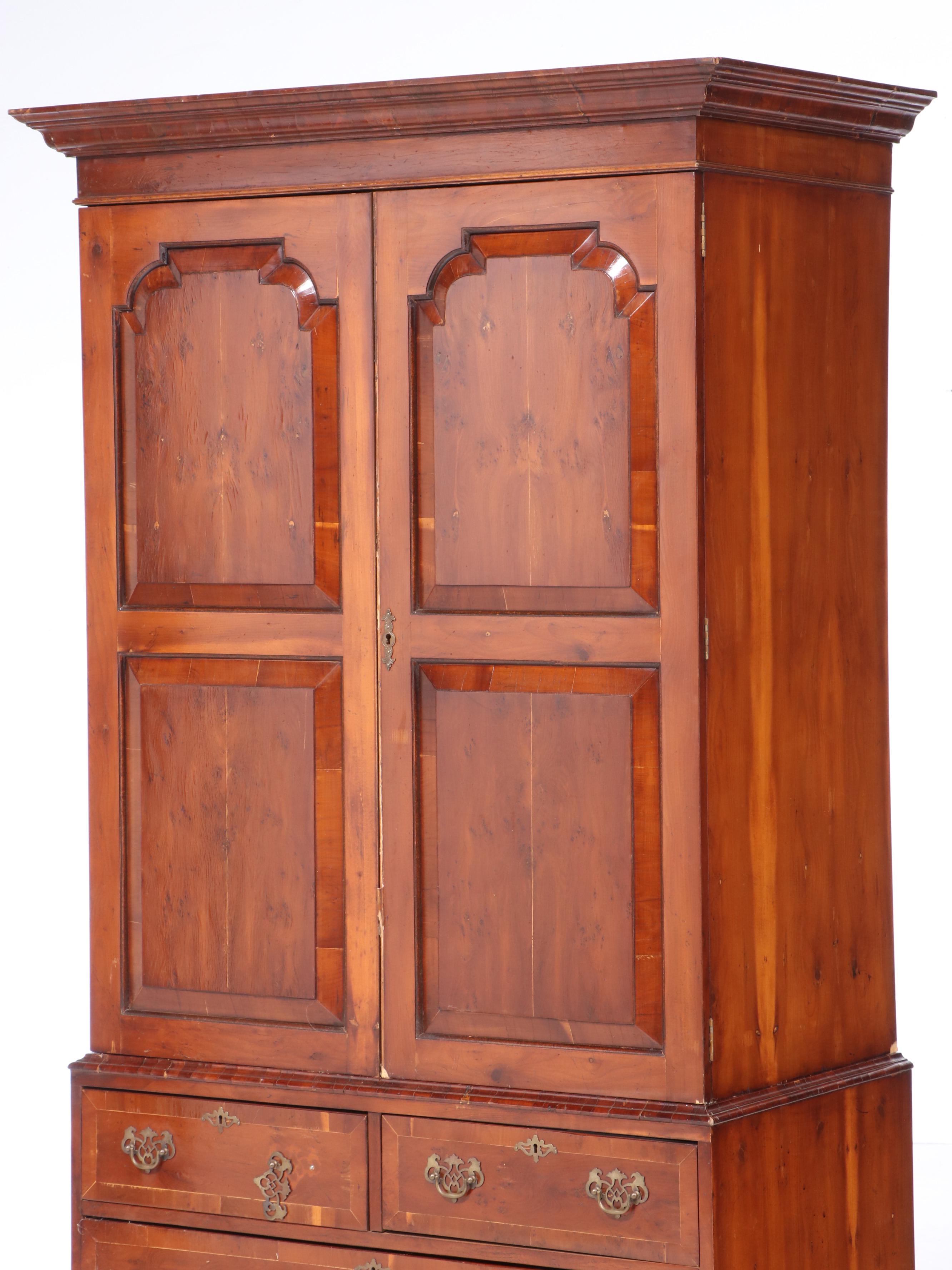 George III Style Yew Wood Linen Press, 20th Century