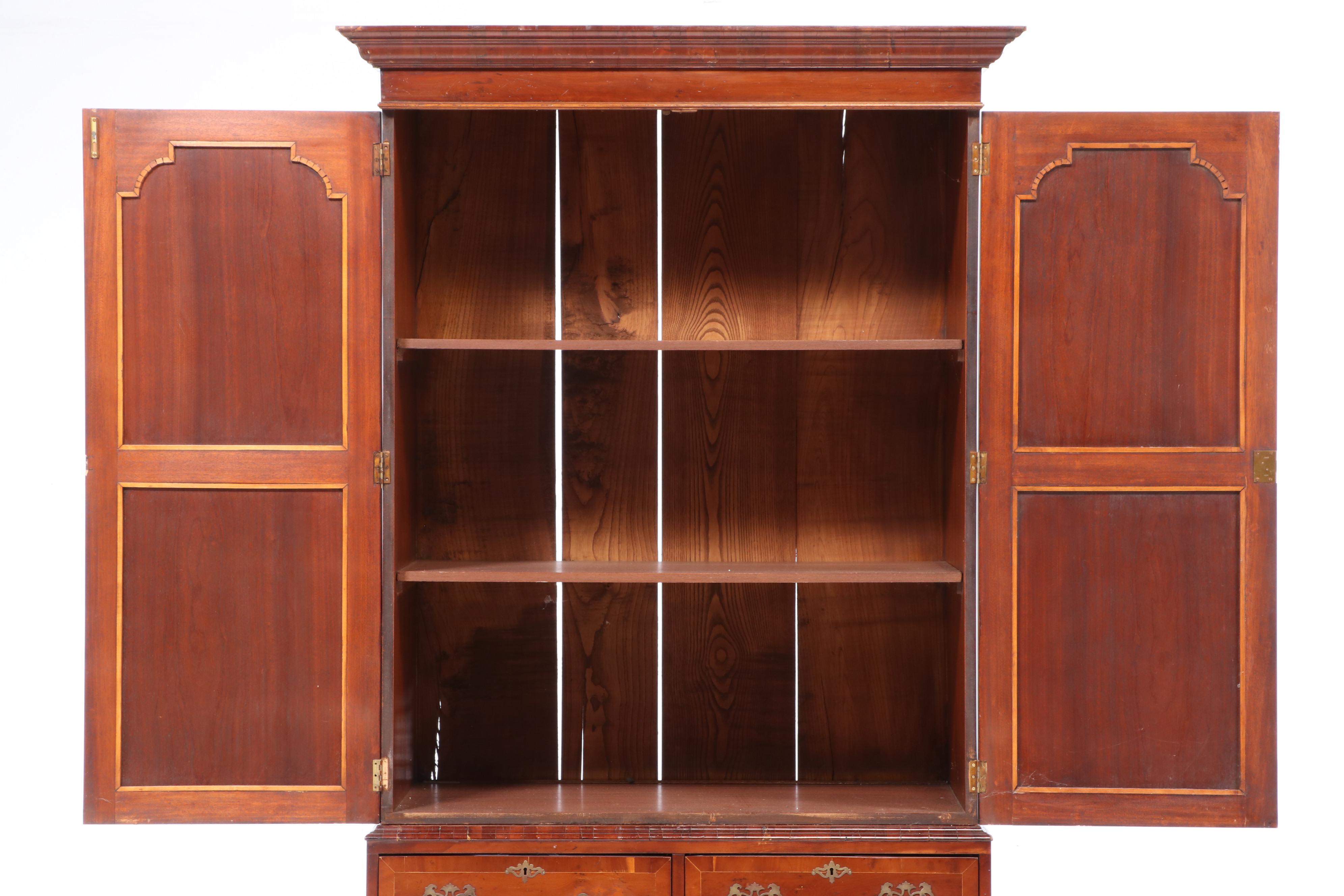George III Style Yew Wood Linen Press, 20th Century