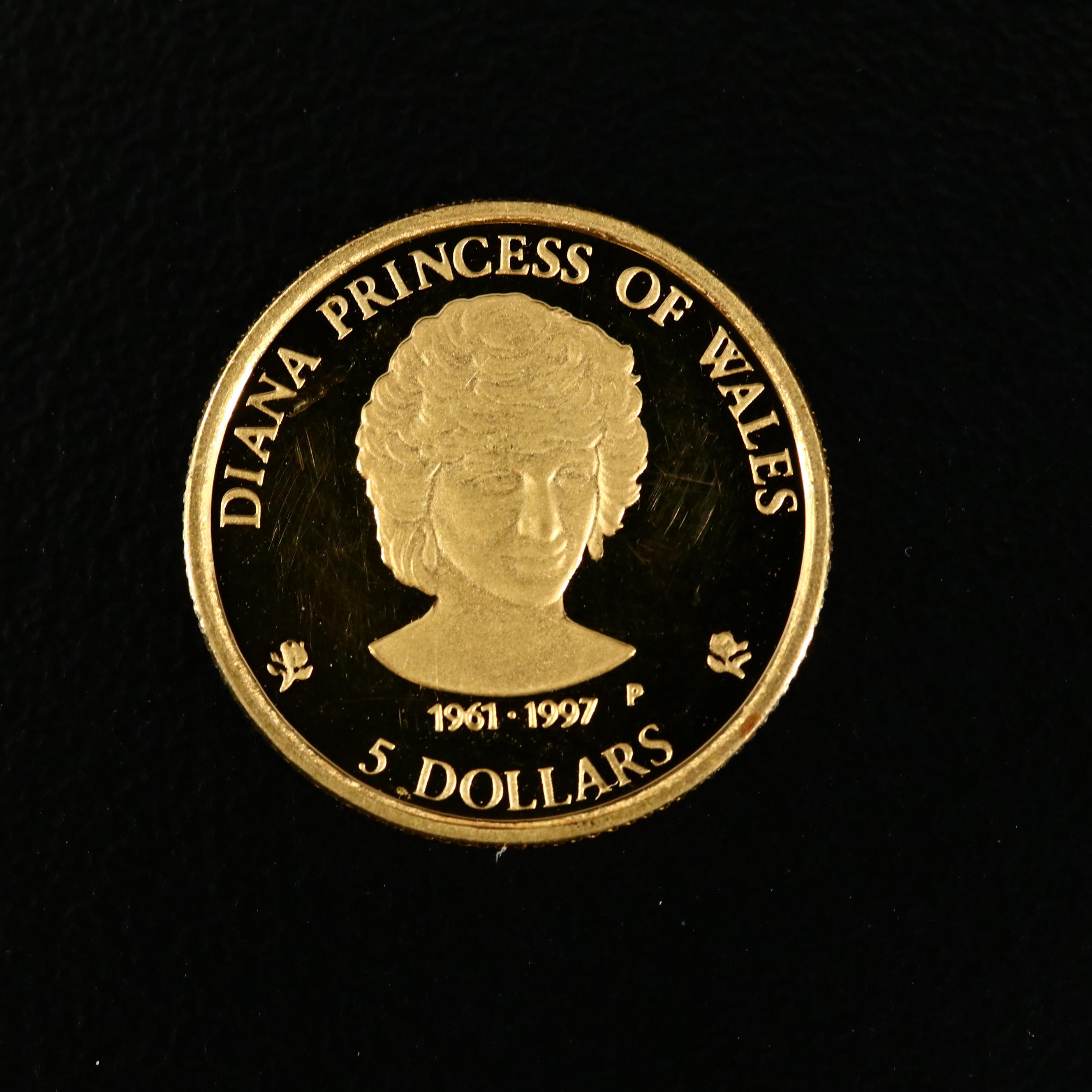 1997 Cook Islands Princess Diana 5-Dollar Proof 1/25th Oz. Gold Coin