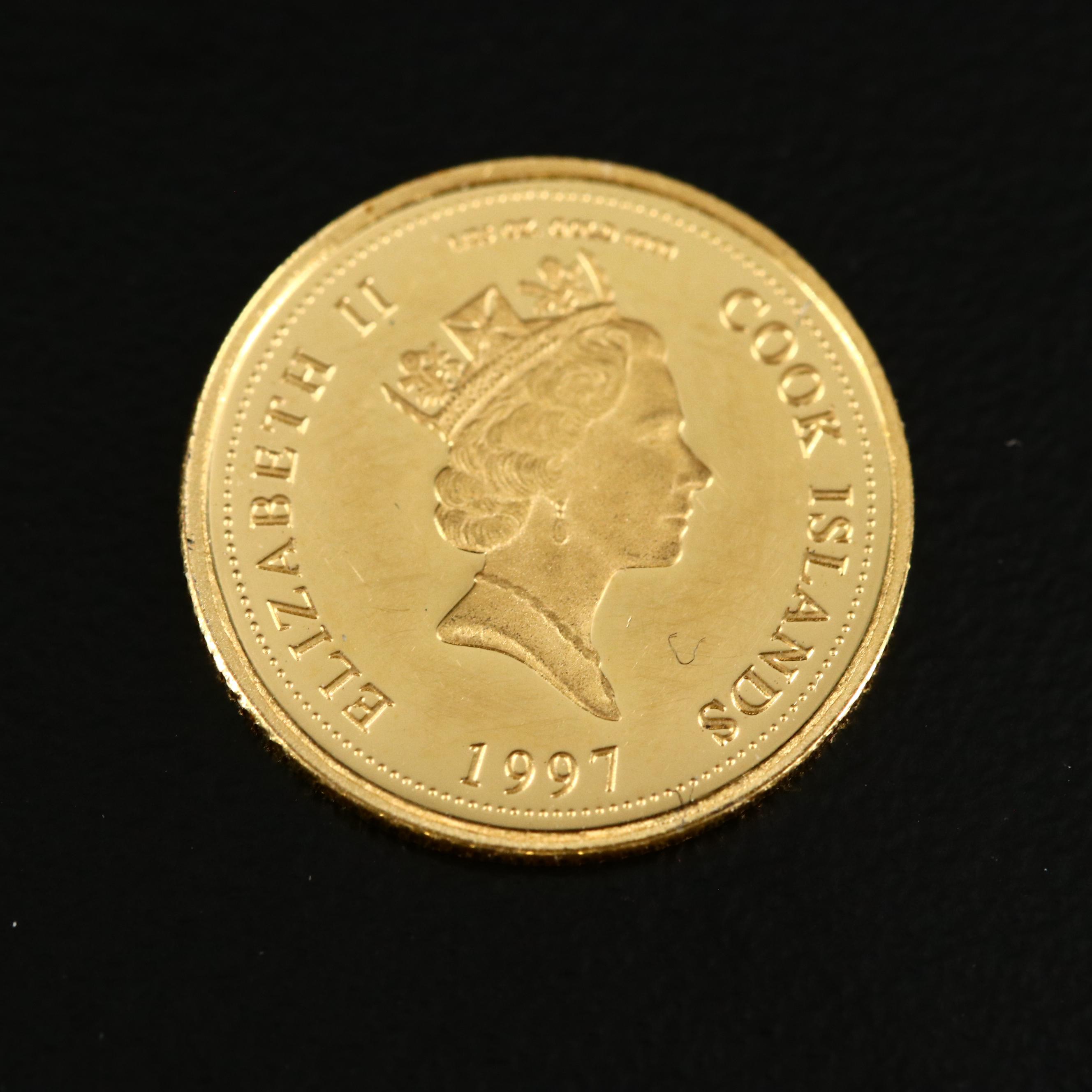 1997 Cook Islands Princess Diana 5-Dollar Proof 1/25th Oz. Gold Coin
