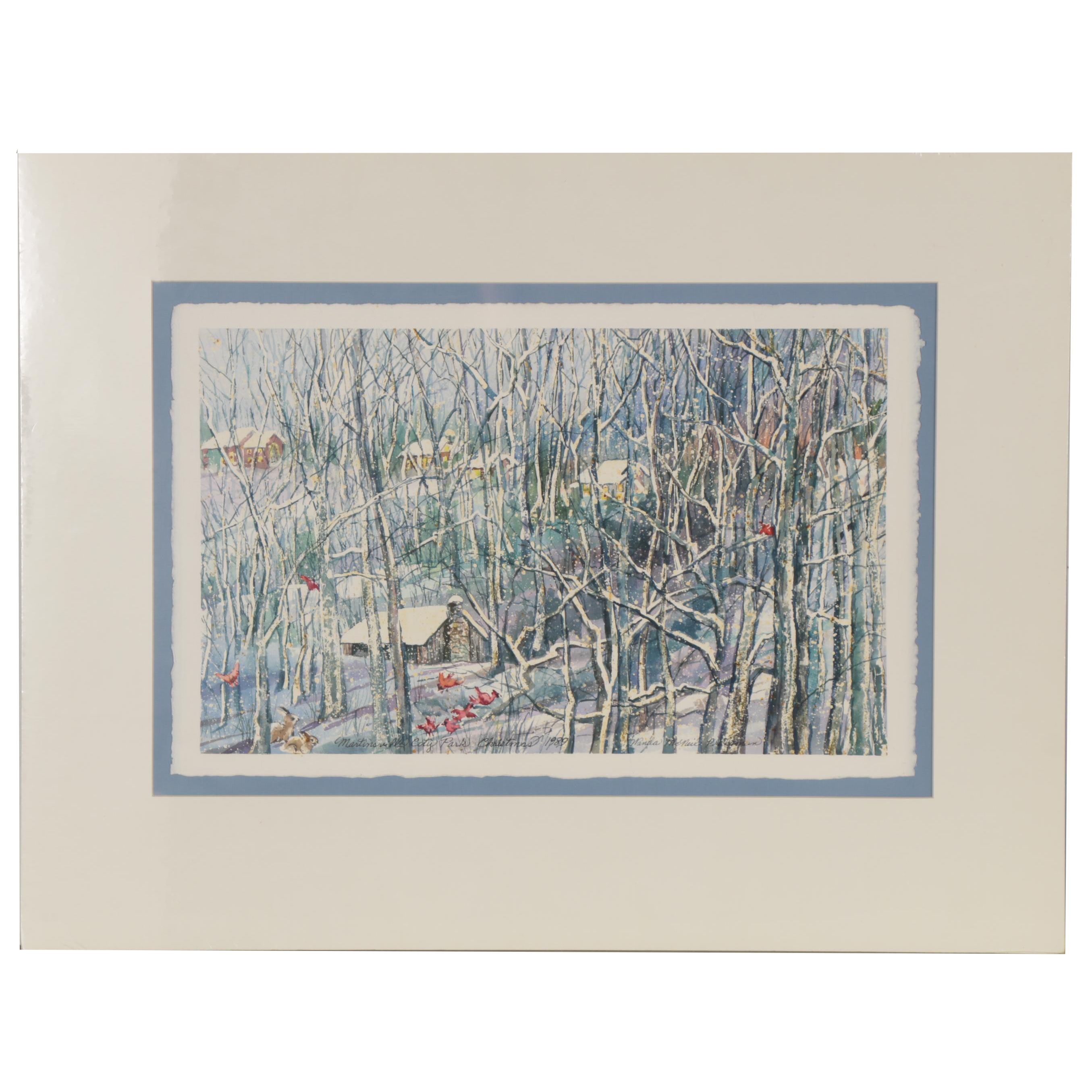Wanda Prillaman Christmas Watercolor Painting "Martinsville City Park", 1989