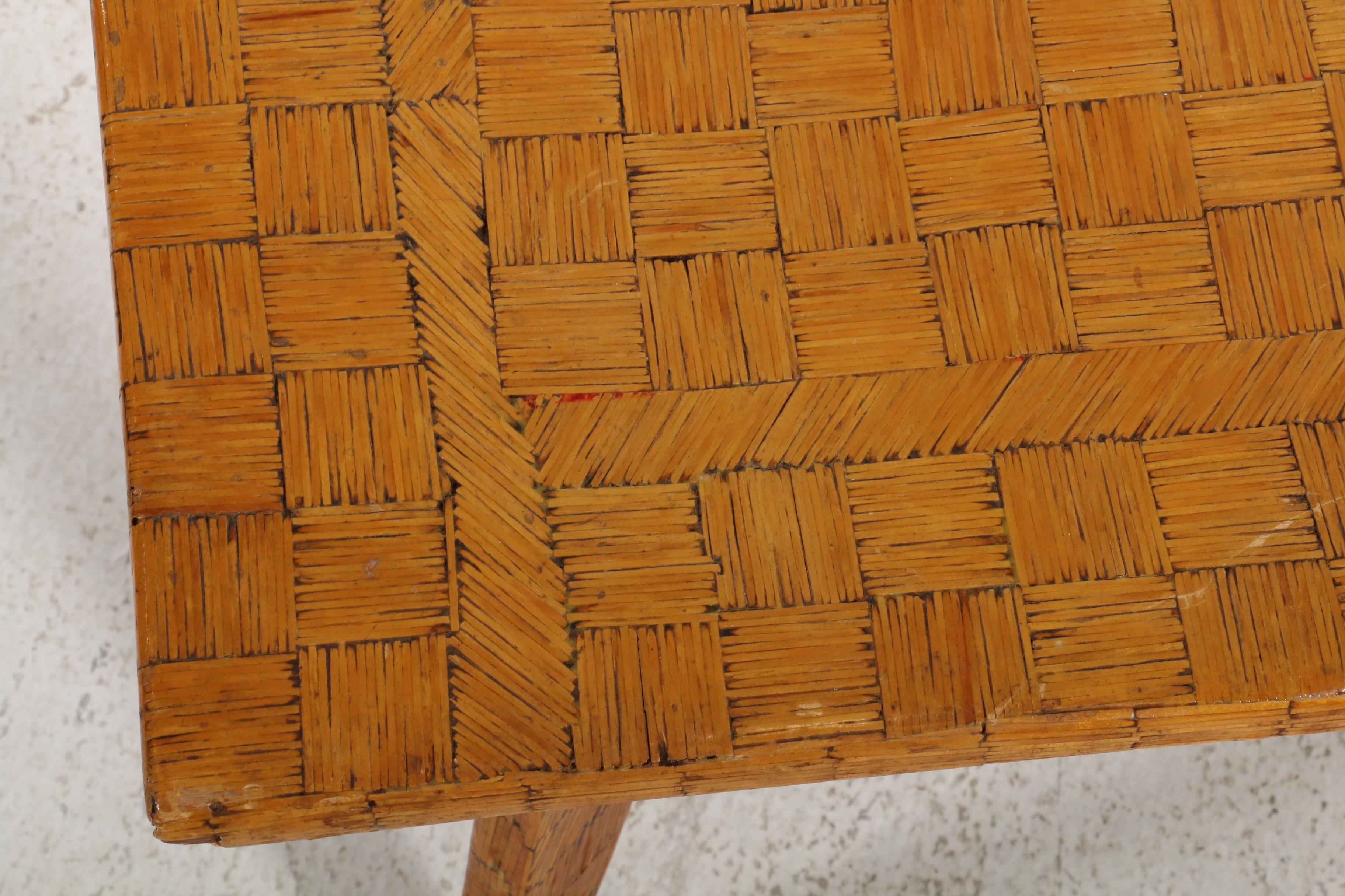 Signed Melvin Corbin Folk Art Matchstick Coffee Table, Mid-20th Century