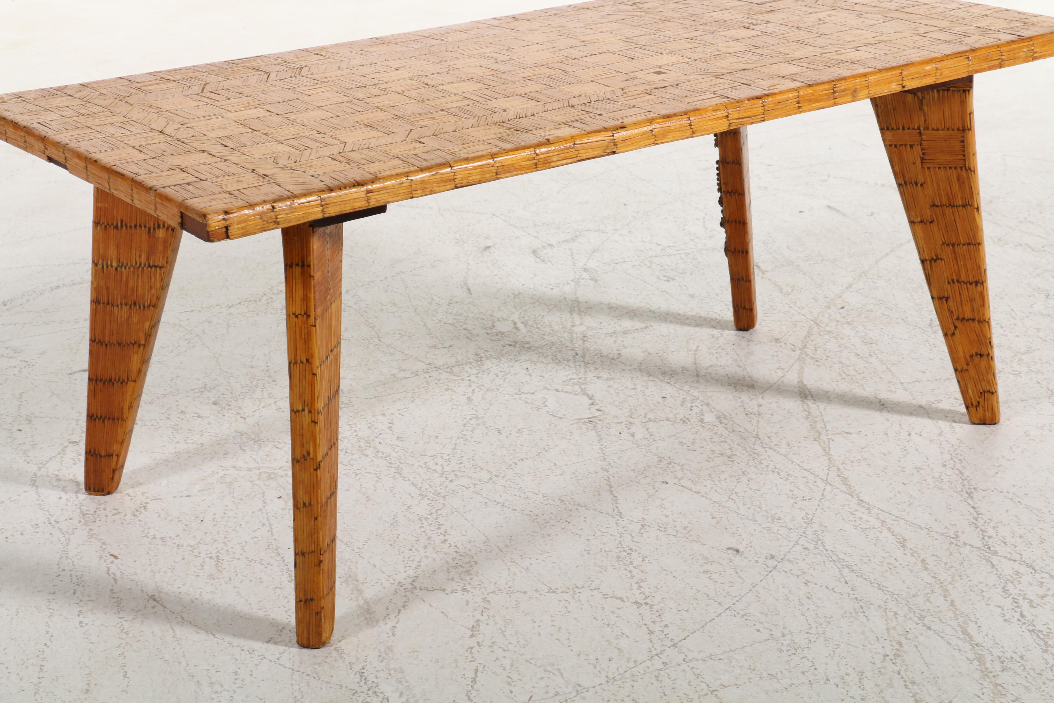 Signed Melvin Corbin Folk Art Matchstick Coffee Table, Mid-20th Century