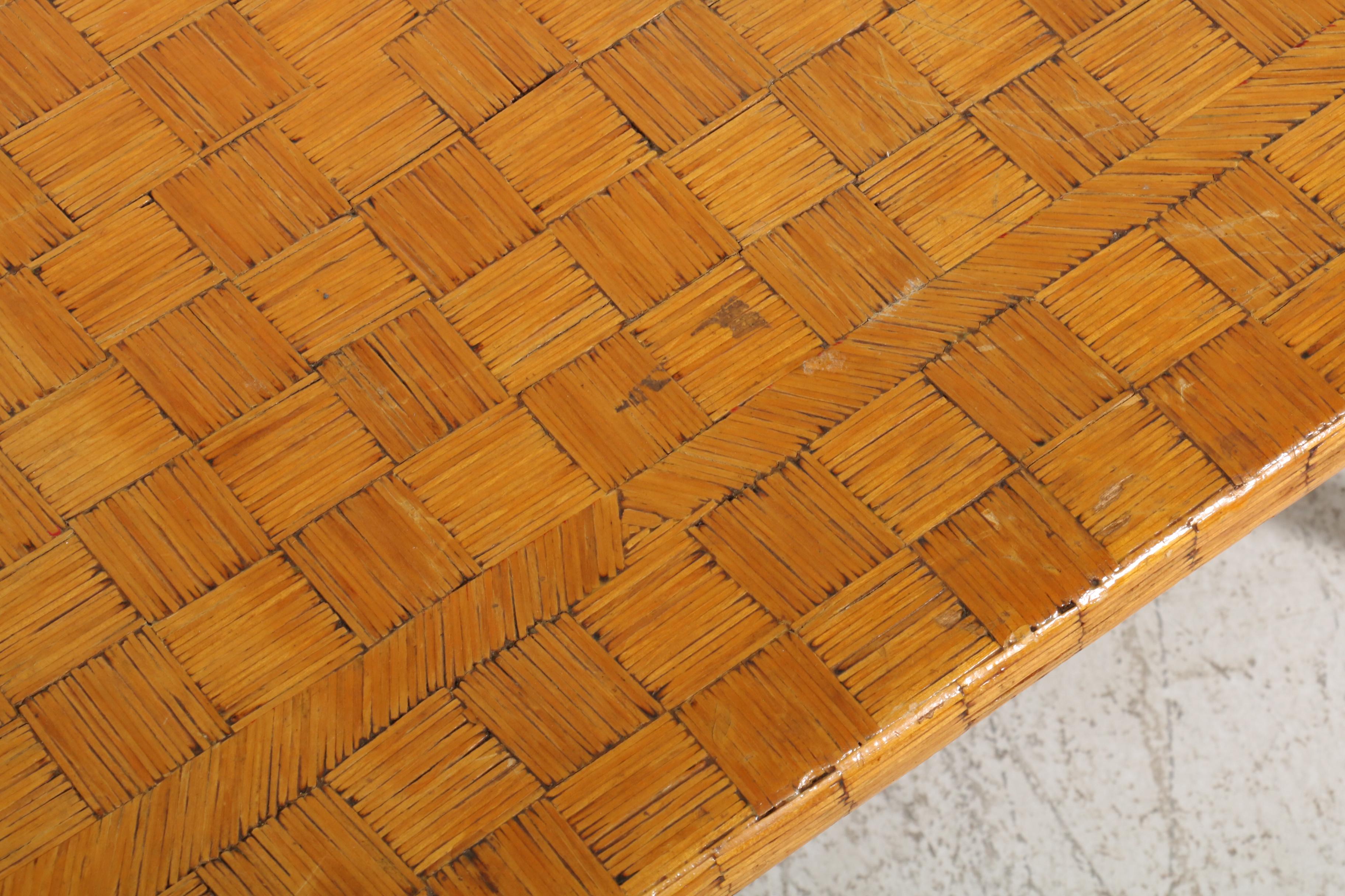 Signed Melvin Corbin Folk Art Matchstick Coffee Table, Mid-20th Century